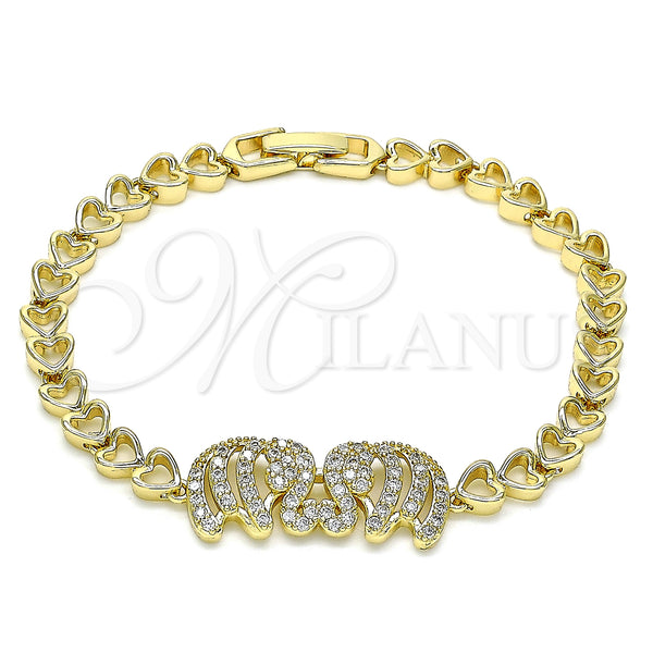 Oro Laminado Fancy Bracelet, Gold Filled Style Elephant and Heart Design, with White Cubic Zirconia, Polished, Golden Finish, 03.283.0044.07 (06 MM Thickness, 7 Inches Length)