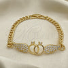 Oro Laminado Fancy Bracelet, Gold Filled Style with White Cubic Zirconia, Polished, Golden Finish, 03.283.0048.08 (06 MM Thickness, 8 Inches Length)