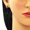 Oro Laminado Stud Earring, Gold Filled Style Dolphin Design, with Garnet Cubic Zirconia and Black Micro Pave, Polished, Golden Finish, 02.156.0438.1