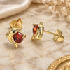Oro Laminado Stud Earring, Gold Filled Style Dolphin Design, with Garnet Cubic Zirconia and Black Micro Pave, Polished, Golden Finish, 02.156.0438.1