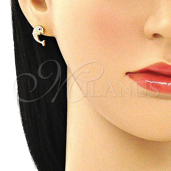 Gold Filled Ring — Stud Earring Dolphin Design with White Micro Pave — alternate product view — SKU 145725 | Oro Laminado anillo — Stud Earring Dolphin diseño with blanco Micro Pave — SKU 145725