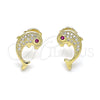 Oro Laminado Stud Earring, Gold Filled Style Dolphin Design, with White Micro Pave and Ruby Cubic Zirconia, Polished, Golden Finish, 02.156.0612