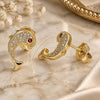 Oro Laminado Stud Earring, Gold Filled Style Dolphin Design, with White Micro Pave and Ruby Cubic Zirconia, Polished, Golden Finish, 02.156.0612