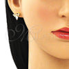 Oro Laminado Stud Earring, Gold Filled Style Bee Design, with White Cubic Zirconia and White Micro Pave, Polished, Golden Finish, 02.156.0613