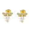 Oro Laminado Stud Earring, Gold Filled Style Bee Design, with White Cubic Zirconia and White Micro Pave, Polished, Golden Finish, 02.156.0613