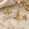 Oro Laminado Stud Earring, Gold Filled Style Bee Design, with White Cubic Zirconia and White Micro Pave, Polished, Golden Finish, 02.156.0613