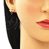 Oro Laminado Stud Earring, Gold Filled Style Bee Design, with Garnet Cubic Zirconia and White Micro Pave, Polished, Golden Finish, 02.156.0613.1