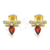 Oro Laminado Stud Earring, Gold Filled Style Bee Design, with Garnet Cubic Zirconia and White Micro Pave, Polished, Golden Finish, 02.156.0613.1