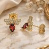 Oro Laminado Stud Earring, Gold Filled Style Bee Design, with Garnet Cubic Zirconia and White Micro Pave, Polished, Golden Finish, 02.156.0613.1
