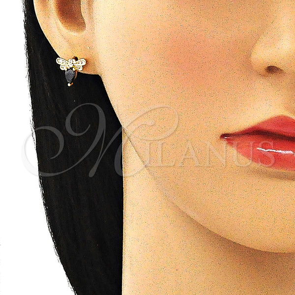 Gold Filled Ring — Stud Earring Bee Design with Black Cubic Zirconia — alternate product view — SKU 145728 | Oro Laminado anillo — Stud Earring Bee diseño with negro Cubic Zirconia — SKU 145728
