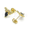 Oro Laminado Stud Earring, Gold Filled Style Bee Design, with Black Cubic Zirconia and White Micro Pave, Polished, Golden Finish, 02.156.0613.2