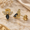 Oro Laminado Stud Earring, Gold Filled Style Bee Design, with Black Cubic Zirconia and White Micro Pave, Polished, Golden Finish, 02.156.0613.2