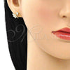 Oro Laminado Stud Earring, Gold Filled Style Angel and Star Design, with White Micro Pave, Polished, Golden Finish, 02.156.0615