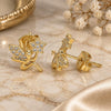 Oro Laminado Stud Earring, Gold Filled Style Angel and Star Design, with White Micro Pave, Polished, Golden Finish, 02.156.0615