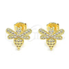 Oro Laminado Stud Earring, Gold Filled Style Bee Design, with White Micro Pave, Polished, Golden Finish, 02.156.0616
