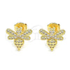 Oro Laminado Stud Earring, Gold Filled Style Bee Design, with White Micro Pave, Polished, Golden Finish, 02.156.0616