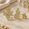 Oro Laminado Stud Earring, Gold Filled Style Bee Design, with White Micro Pave, Polished, Golden Finish, 02.156.0616