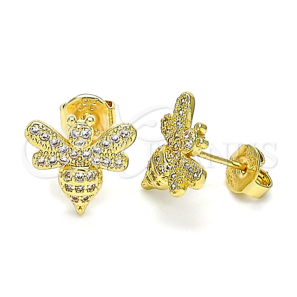 Gold Filled Ring — Stud Earring Bee Design with White Micro Pave — main product view — SKU 145731 | Oro Laminado anillo — Stud Earring Bee diseño with blanco Micro Pave — SKU 145731