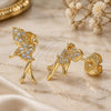 Oro Laminado Stud Earring, Gold Filled Style Angel Design, with White Micro Pave, Polished, Golden Finish, 02.156.0618