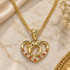 Oro Laminado Pendant Necklace, Gold Filled Style Heart and Dolphin Design, with Garnet and White Micro Pave, Polished, Golden Finish, 04.156.0428.1.20 (02 MM Thickness, 20 Inches Length)