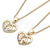 Oro Laminado Pendant Necklace, Gold Filled Style Heart and Dolphin Design, with Garnet and White Micro Pave, Polished, Golden Finish, 04.156.0428.1.20 (02 MM Thickness, 20 Inches Length)