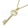 Oro Laminado Pendant Necklace, Gold Filled Style key Design, with White Micro Pave, Polished, Golden Finish, 04.156.0429.20 (02 MM Thickness, 20 Inches Length)