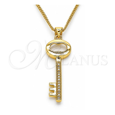 Oro Laminado Pendant Necklace, Gold Filled Style key Design, with White Micro Pave, Polished, Golden Finish, 04.156.0429.20 (02 MM Thickness, 20 Inches Length)