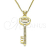 Oro Laminado Pendant Necklace, Gold Filled Style key Design, with White Micro Pave, Polished, Golden Finish, 04.156.0429.20 (02 MM Thickness, 20 Inches Length)