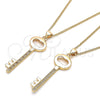 Oro Laminado Pendant Necklace, Gold Filled Style key Design, with White Micro Pave, Polished, Golden Finish, 04.156.0429.20 (02 MM Thickness, 20 Inches Length)