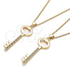 Oro Laminado Pendant Necklace, Gold Filled Style key Design, with White Micro Pave, Polished, Golden Finish, 04.156.0429.20 (02 MM Thickness, 20 Inches Length)
