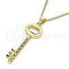 Oro Laminado Pendant Necklace, Gold Filled Style key Design, with Garnet and White Micro Pave, Polished, Golden Finish, 04.156.0429.1.20 (02 MM Thickness, 20 Inches Length)