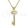 Oro Laminado Pendant Necklace, Gold Filled Style key Design, with Garnet and White Micro Pave, Polished, Golden Finish, 04.156.0429.1.20 (02 MM Thickness, 20 Inches Length)