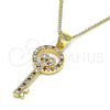 Oro Laminado Pendant Necklace, Gold Filled Style key and Heart Design, with Garnet and White Micro Pave, Polished, Golden Finish, 04.156.0430.1.20 (02 MM Thickness, 20 Inches Length)