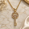 Oro Laminado Pendant Necklace, Gold Filled Style key and Heart Design, with Garnet and White Micro Pave, Polished, Golden Finish, 04.156.0430.1.20 (02 MM Thickness, 20 Inches Length)