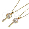 Oro Laminado Pendant Necklace, Gold Filled Style key and Heart Design, with Garnet and White Micro Pave, Polished, Golden Finish, 04.156.0430.1.20 (02 MM Thickness, 20 Inches Length)