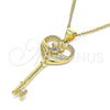Oro Laminado Pendant Necklace, Gold Filled Style key Design, with White Micro Pave and White Cubic Zirconia, Polished, Golden Finish, 04.156.0431.20 (02 MM Thickness, 20 Inches Length)