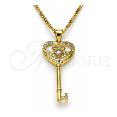 Oro Laminado Pendant Necklace, Gold Filled Style key Design, with White Micro Pave and White Cubic Zirconia, Polished, Golden Finish, 04.156.0431.20 (02 MM Thickness, 20 Inches Length)