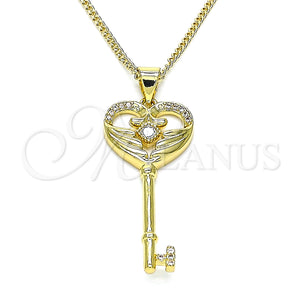 Gold Filled Necklace — Pendant Necklace key Design with White Micro Pave — main product view — SKU 145740 | Oro Laminado collar — Pendant Necklace key diseño with blanco Micro Pave — SKU 145740