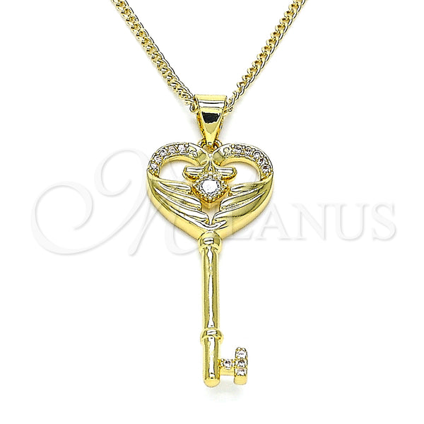 Oro Laminado Pendant Necklace, Gold Filled Style key Design, with White Micro Pave and White Cubic Zirconia, Polished, Golden Finish, 04.156.0431.20 (02 MM Thickness, 20 Inches Length)