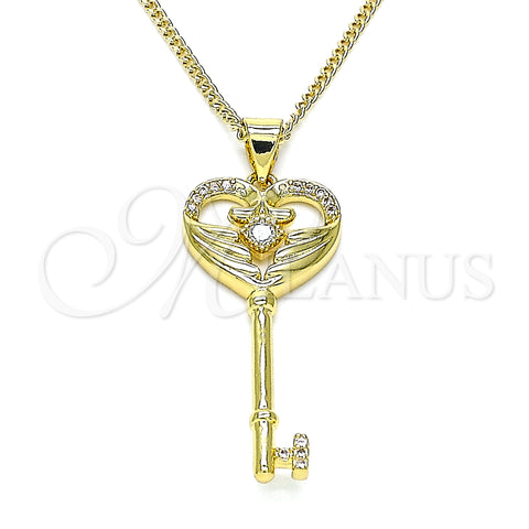Oro Laminado Pendant Necklace, Gold Filled Style key Design, with White Micro Pave and White Cubic Zirconia, Polished, Golden Finish, 04.156.0431.20 (02 MM Thickness, 20 Inches Length)