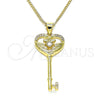 Oro Laminado Pendant Necklace, Gold Filled Style key Design, with White Micro Pave and White Cubic Zirconia, Polished, Golden Finish, 04.156.0431.20 (02 MM Thickness, 20 Inches Length)