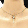 Oro Laminado Pendant Necklace, Gold Filled Style key Design, with Garnet and White Micro Pave, Polished, Golden Finish, 04.156.0431.1.20 (02 MM Thickness, 20 Inches Length)