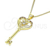 Oro Laminado Pendant Necklace, Gold Filled Style key Design, with Garnet and White Micro Pave, Polished, Golden Finish, 04.156.0431.1.20 (02 MM Thickness, 20 Inches Length)