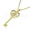 Oro Laminado Pendant Necklace, Gold Filled Style key Design, with Garnet and White Micro Pave, Polished, Golden Finish, 04.156.0431.1.20 (02 MM Thickness, 20 Inches Length)