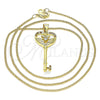 Oro Laminado Pendant Necklace, Gold Filled Style key Design, with Garnet and White Micro Pave, Polished, Golden Finish, 04.156.0431.1.20 (02 MM Thickness, 20 Inches Length)