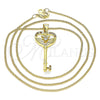 Oro Laminado Pendant Necklace, Gold Filled Style key Design, with Garnet and White Micro Pave, Polished, Golden Finish, 04.156.0431.1.20 (02 MM Thickness, 20 Inches Length)