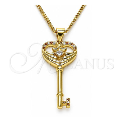 Oro Laminado Pendant Necklace, Gold Filled Style key Design, with Garnet and White Micro Pave, Polished, Golden Finish, 04.156.0431.1.20 (02 MM Thickness, 20 Inches Length)