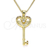 Oro Laminado Pendant Necklace, Gold Filled Style key Design, with Garnet and White Micro Pave, Polished, Golden Finish, 04.156.0431.1.20 (02 MM Thickness, 20 Inches Length)