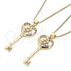 Oro Laminado Pendant Necklace, Gold Filled Style key Design, with Garnet and White Micro Pave, Polished, Golden Finish, 04.156.0431.1.20 (02 MM Thickness, 20 Inches Length)