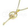 Oro Laminado Pendant Necklace, Gold Filled Style key Design, with White Micro Pave and White Cubic Zirconia, Polished, Golden Finish, 04.156.0432.20 (02 MM Thickness, 20 Inches Length)